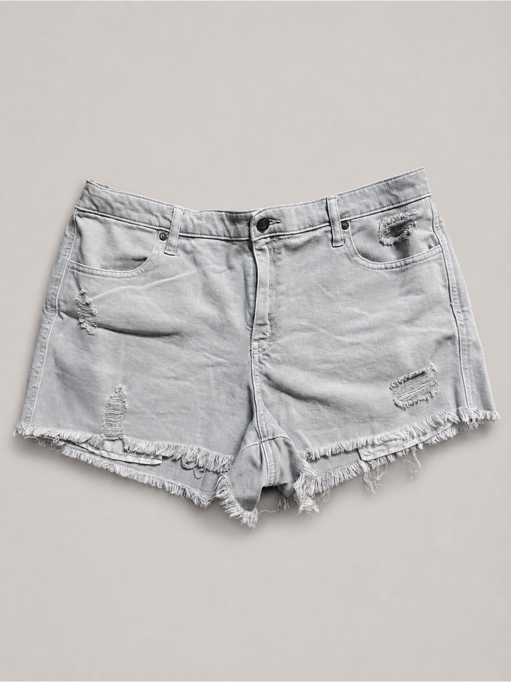 Aerie Distressed Denim Shorts Women's Size Large Gray Cut Off Stretch Waist